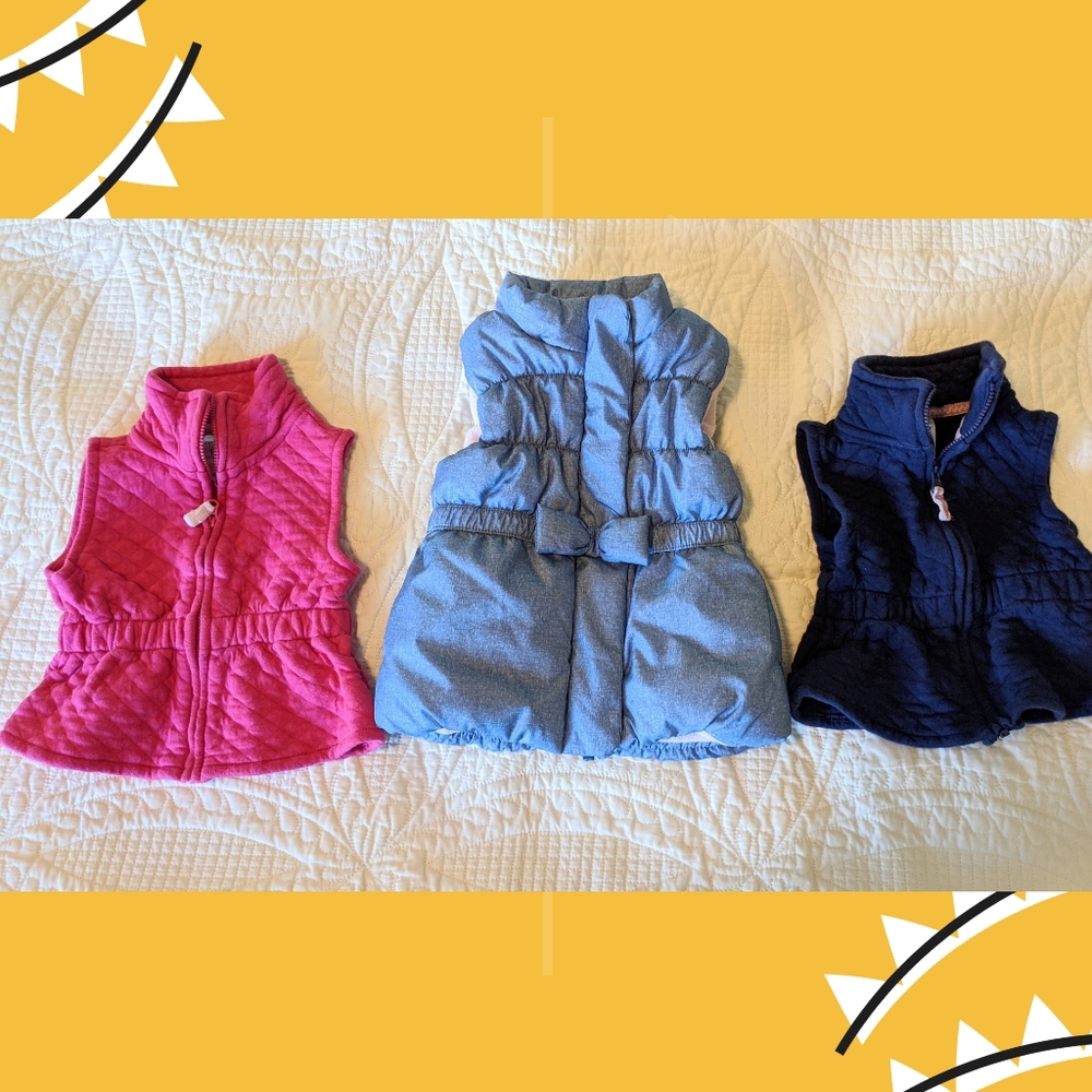 3 Carter's & Oshkosh Baby Girl Vests 12 months